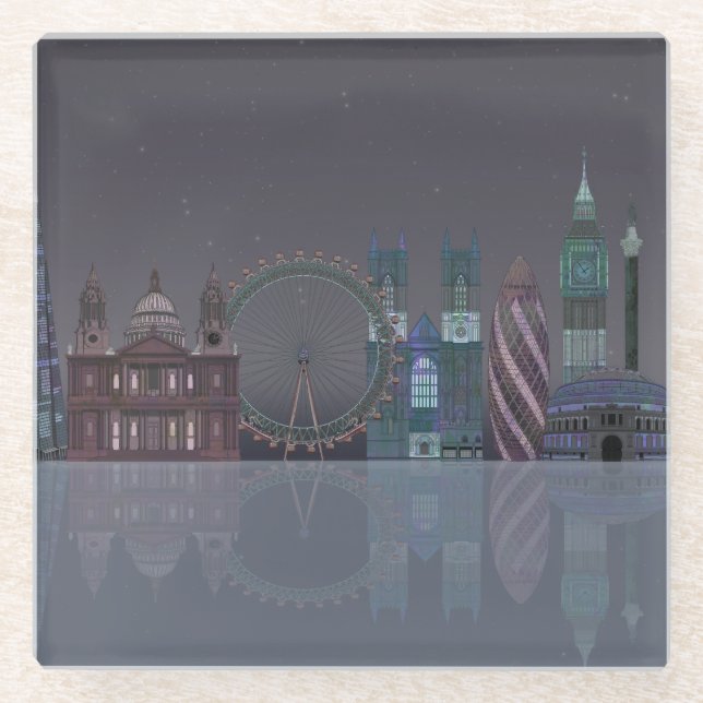 London Skyline Night Reflections Glasuntersetzer (Vorderseite)