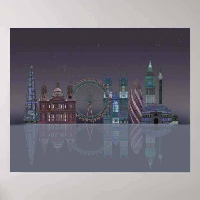 London Skyline Night Reflections Poster (Vorne)