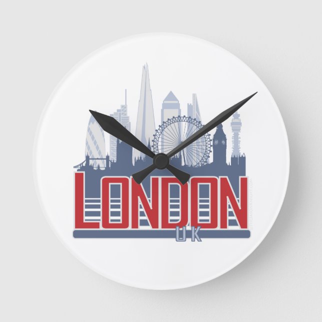 London Skyline Runde Wanduhr (Vorderseite)