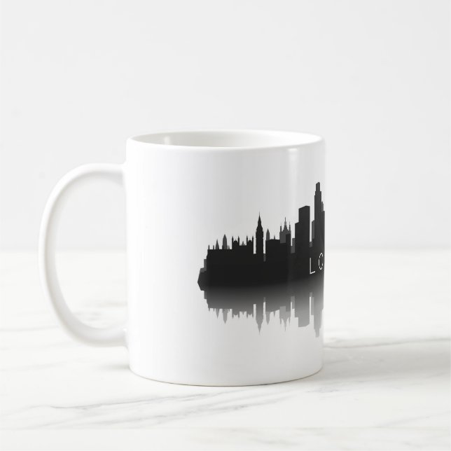 London Skyline Silhouette – Modern Black & White Kaffeetasse (Links)