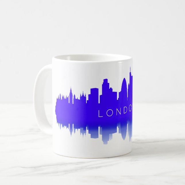 London Skyline Silhouette – Modern Blue Kaffeetasse (Vorderseite Links)
