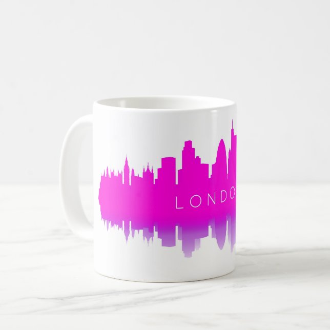 London Skyline Silhouette – Modern Pink Kaffeetasse (Vorderseite Links)