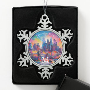London Skyline Snowflake Pewter Weihnachtsschmuck Schneeflocken Zinn-Ornament