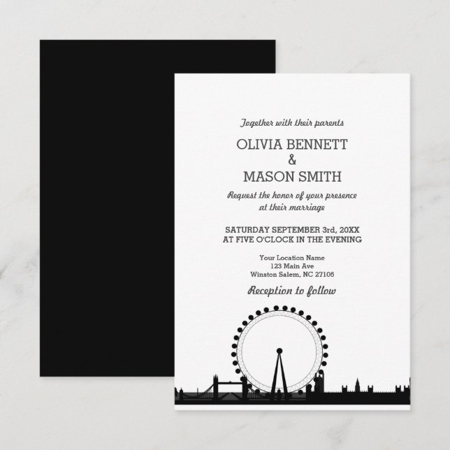 London-Skyline-Stadtbild-Hochzeits-Einladung Einladung (Vorne/Hinten)