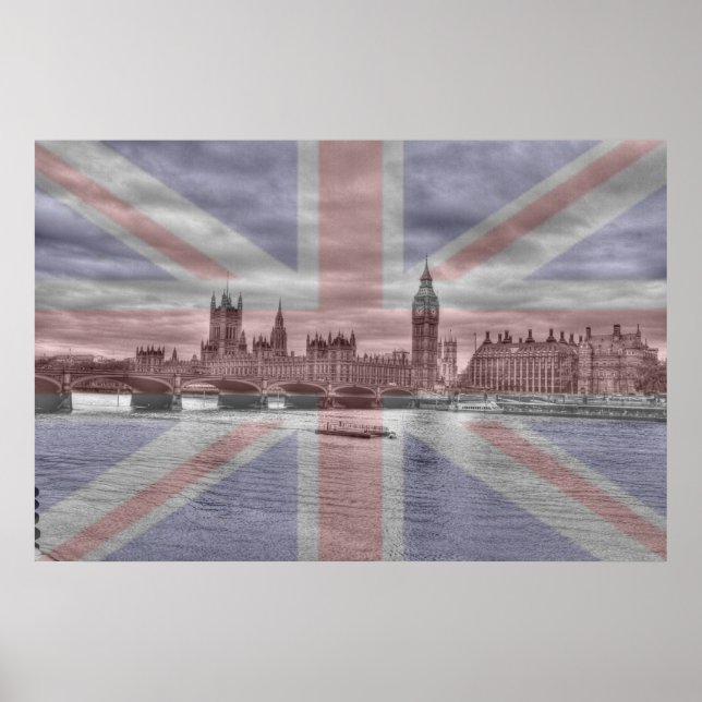 London Skyline Union Jack Flag Poster (Vorne)