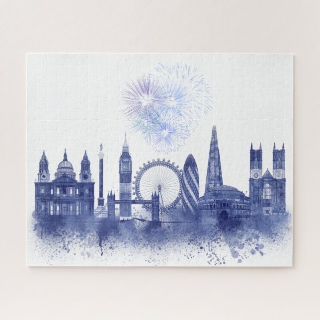 London Skyline - Watercolor Blue (Horizontal)