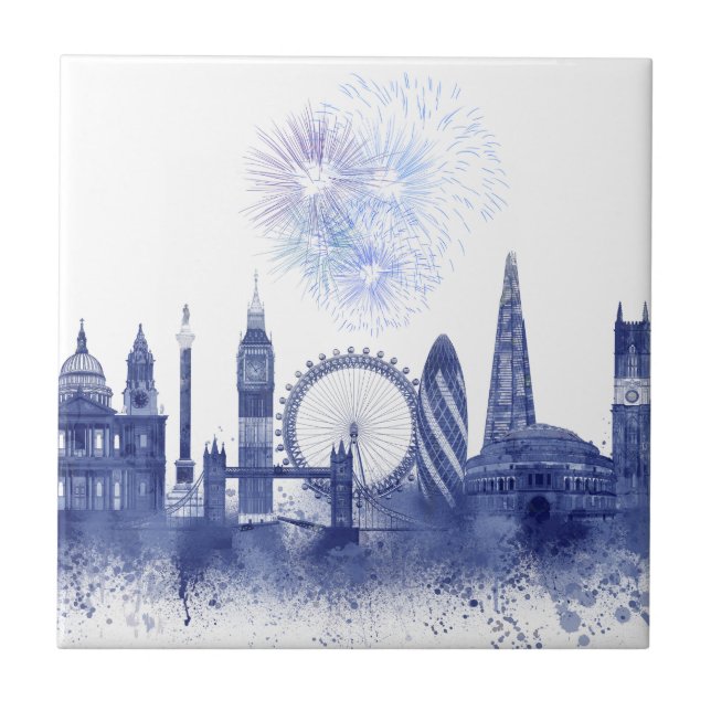 London Skyline - Watercolor Blue Fliese (Vorderseite)
