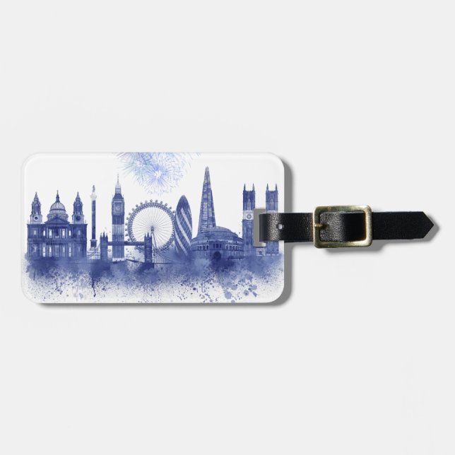 London Skyline - Watercolor Blue Gepäckanhänger (Vorderseite horizontal)