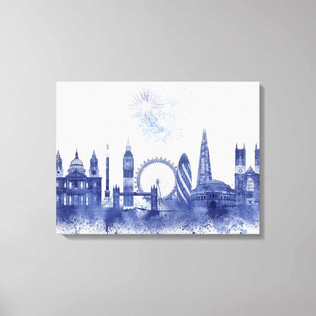 London Skyline - Watercolor Blue Leinwanddruck (Vorderseite)