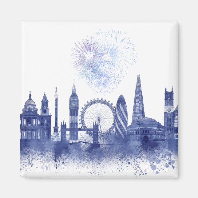 London Skyline - Watercolor Blue Magnet (Vorne)