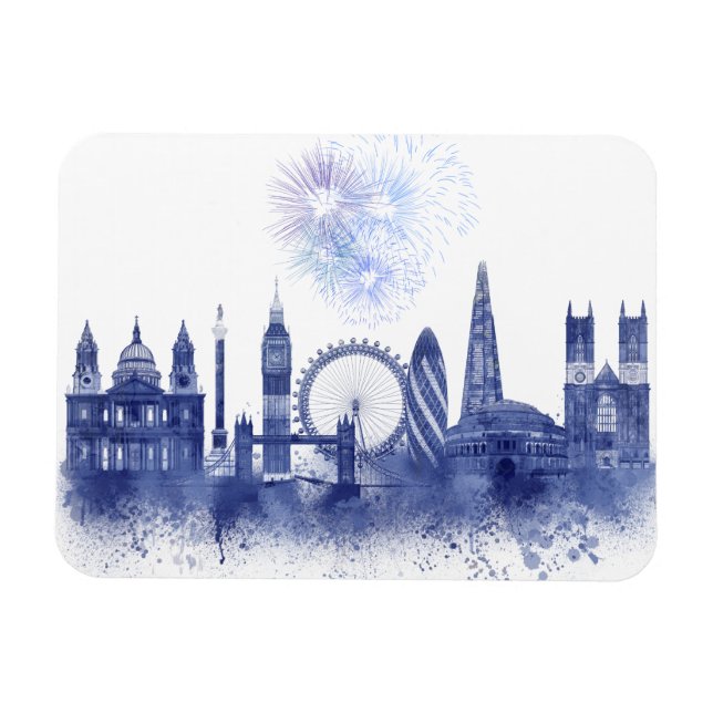London Skyline - Watercolor Blue Magnet (Horizontal)