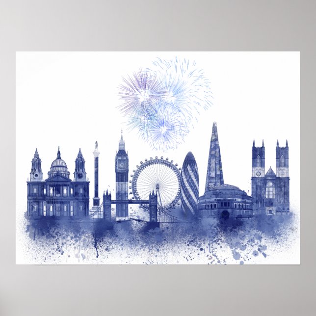 London Skyline - Watercolor Blue Poster (Vorne)