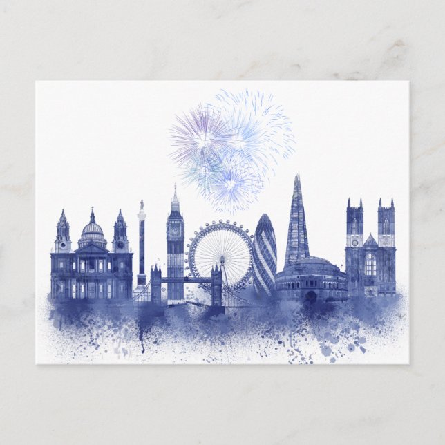 London Skyline - Watercolor Blue Postkarte (Vorderseite)