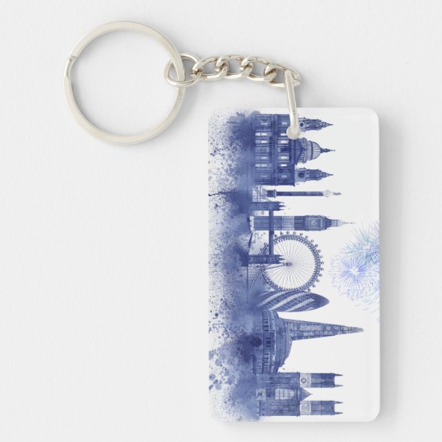 London Skyline - Watercolor Blue Schlüsselanhänger (Vorderseite)