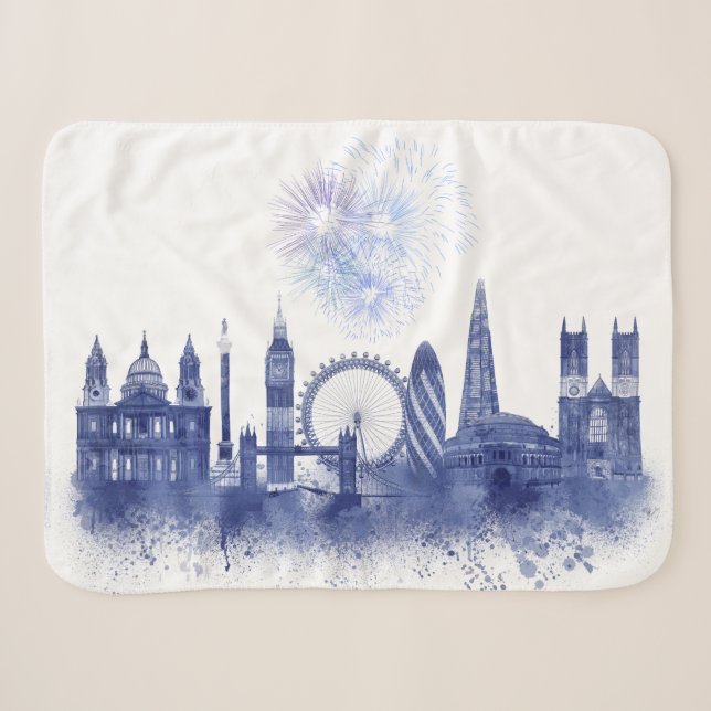 London Skyline - Watercolor Blue Sherpadecke (Vorderseite (Horizontal))