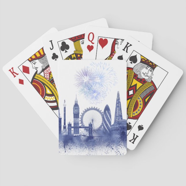 London Skyline - Watercolor Blue Spielkarten (Rückseite)