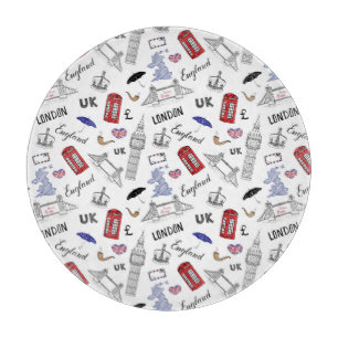 London-Stadt kritzelt Muster Schneidebrett