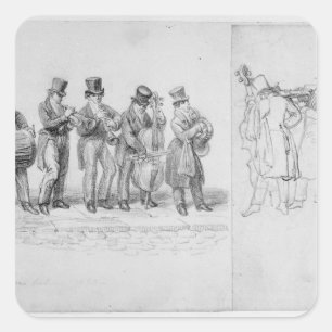 London-Straßen-Musiker, c.1820-30 Quadratischer Aufkleber