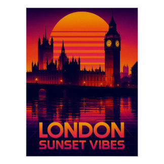 London Sunset Vibes Retro Travel Poster