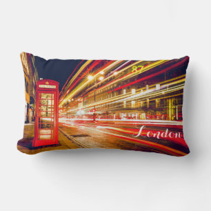 London Telefone Booth Bus City Street in der Nacht Lendenkissen