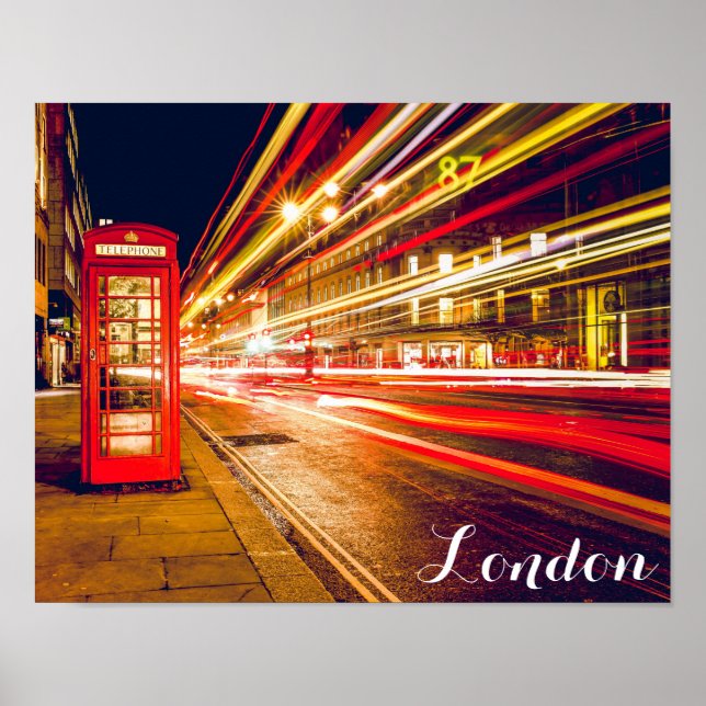 London Telefone Booth Bus City Street in der Nacht Poster (Vorne)