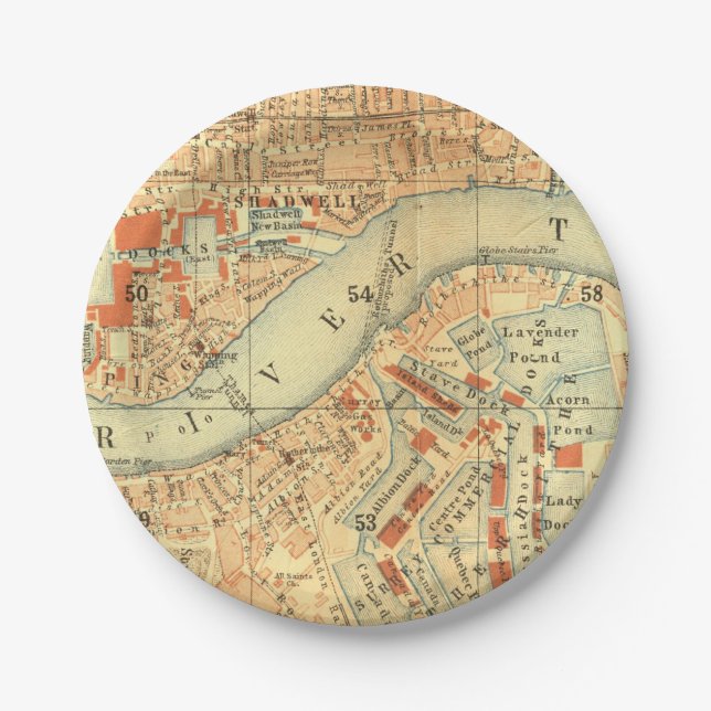 London Thames Vintage Karte Pappteller (Vorderseite)