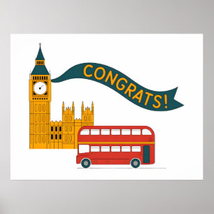 London-Themige "Glückwunsch!"-Grußkarte mit Big Be Poster
