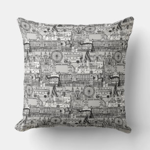 London Toile Schwarz-weiß Kissen