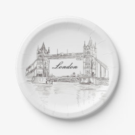 London Tower Bridge Black and White Ink Zeichnend Pappteller