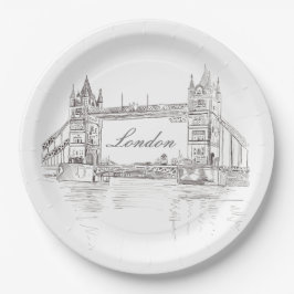 London Tower Bridge Black and White Ink Zeichnend Pappteller