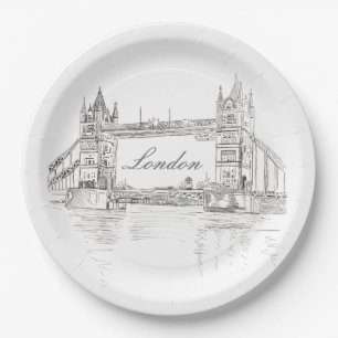 London Tower Bridge Black and White Ink Zeichnend Pappteller