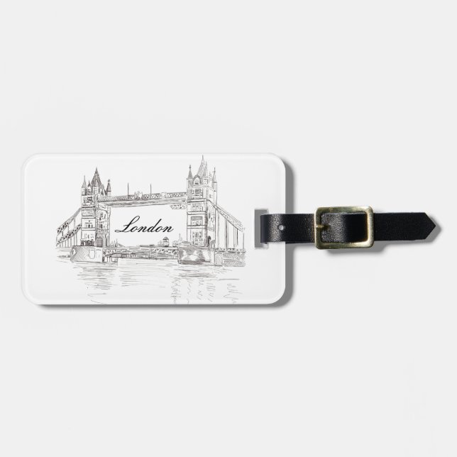 London Tower Bridge Black Ink Classic Zeichnend Gepäckanhänger (Vorderseite horizontal)
