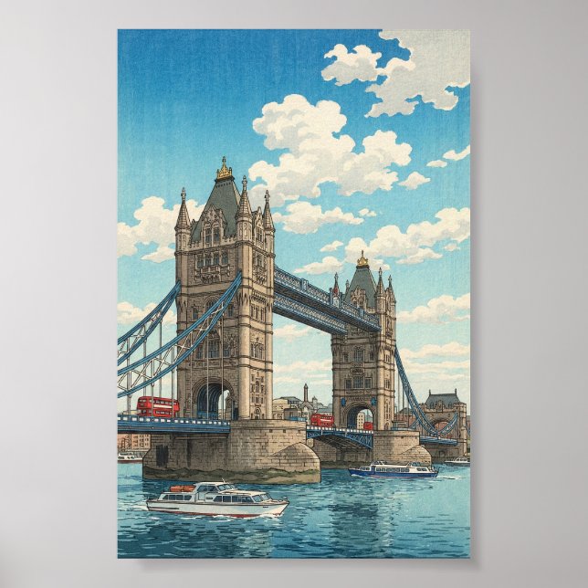London Tower Bridge Japanese Woodblock Print Poster (Vorne)
