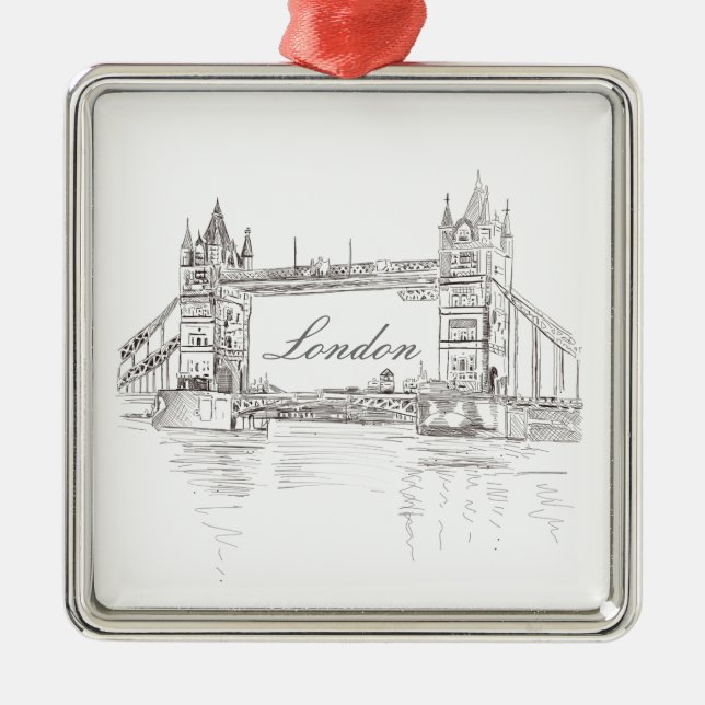 London Tower Bridge Line Zeichnend Weihnachtsbaum Ornament Aus Metall (Vorne)