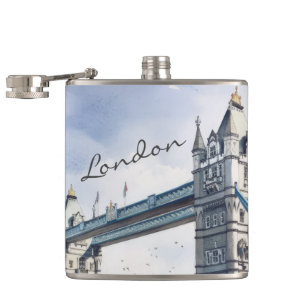 London Tower Bridge Travel Watercolor Flachmann
