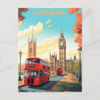 London Travel Postcard Art, London Travel Art, Eng