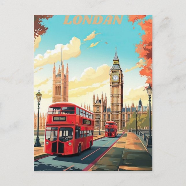 London Travel Postcard Art, London Travel Art, Eng Postkarte (Vorderseite)
