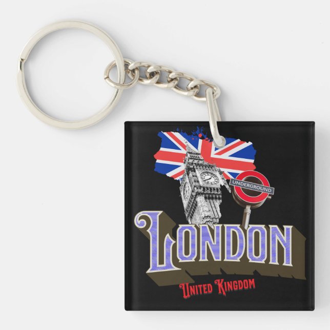 London UK, Big Ben, Untergrund, Union Jack Schlüsselanhänger (Vorderseite)