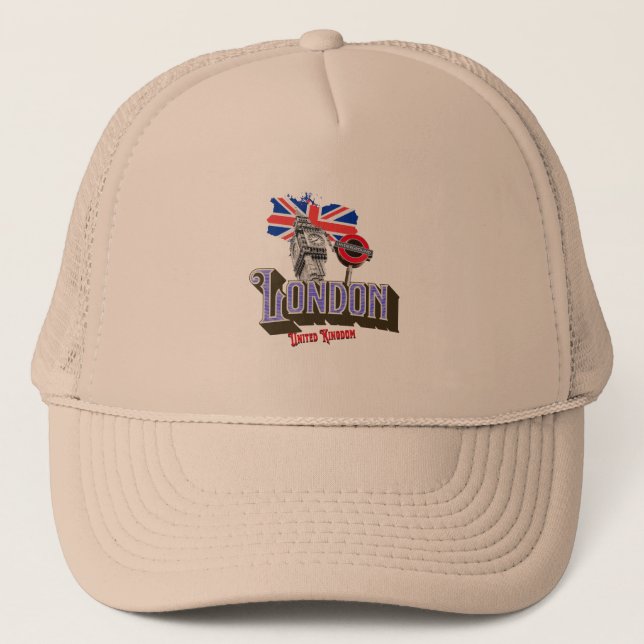 London UK, Big Ben, Untergrund, Union Jack Truckerkappe (Vorderseite)