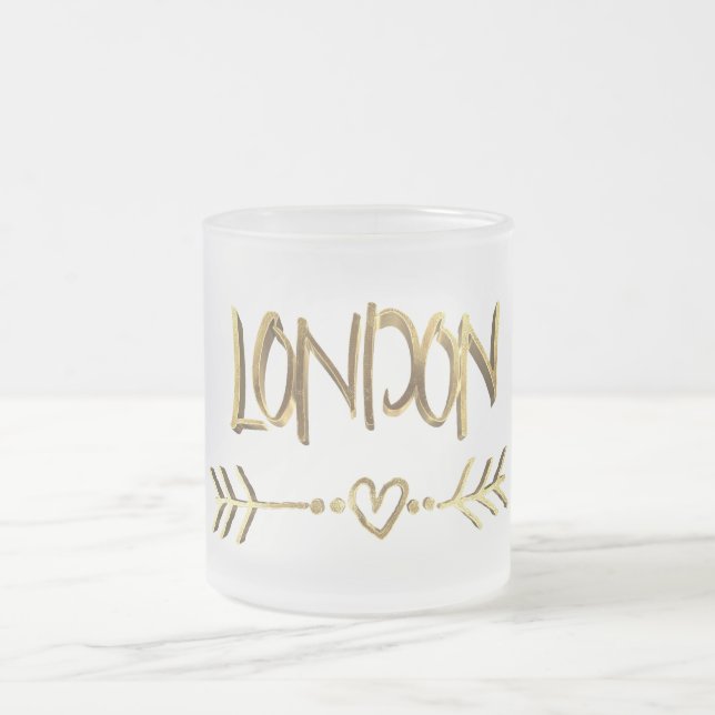 London UK Liebe Gold Typografie Elegante Text Mattglastasse (Mittel)