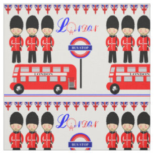 London UK Niedlich Royal Queens Guard Red Bus Patt Stoff