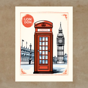 London UK Reise Rotes Telefonhäuschen & Big Ben Postkarte