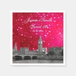 London UK Skyline Hot Pink Red Heart Sweet 16 Serviette