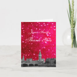 London UK Skyline Hot Pink Red Heart Vielen Dank Dankeskarte