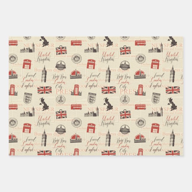 London UK Street Gift Wrapping Paper Set 3 Geschenkpapier Set (Vorderseite)