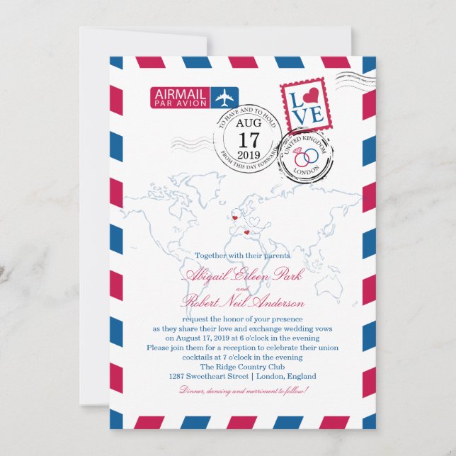 London und Italien Airmail | Hochzeit Einladung (Vorderseite)