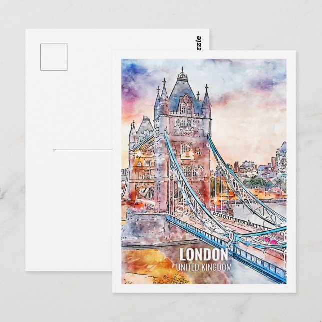 London United Kingdom Travel Place Watercolor Postkarte (Vorne/Hinten)