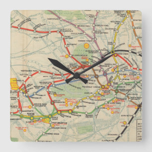 London-Untergrund-Eisenbahn-Karte Quadratische Wanduhr
