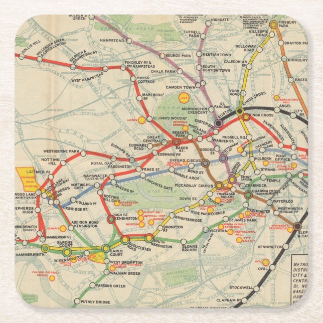 London-Untergrund-Eisenbahn-Karte Rechteckiger Pappuntersetzer (Vorderseite)