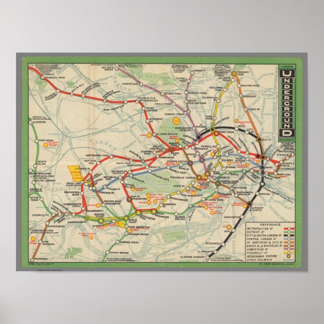 London Untergrund Railways Karte Poster (Vorne)